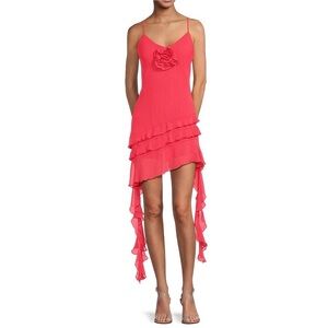 Gianni Bini Pink Chiffon Dress Rosette and ruffle detail